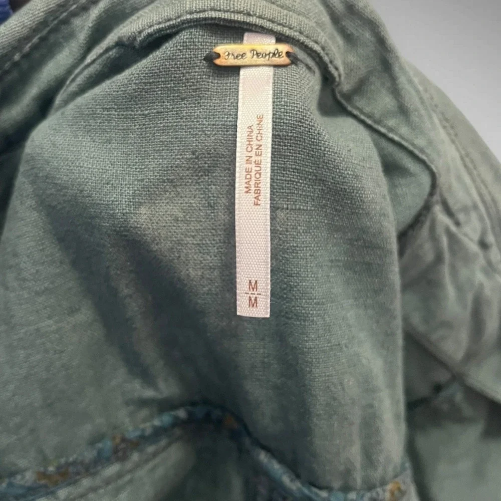 FREE PEOPLE Women's Blueish Green Linen Blend Moto Jacket Medium | EUC - Picture 5 of 8
